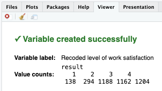 RStudio provides confirmation: "Variable created successfully"